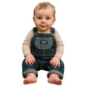 OshKosh B'Gosh Vintage Denim Overalls Striped Trim Baby Apparel Railroad‎ 6 Mths